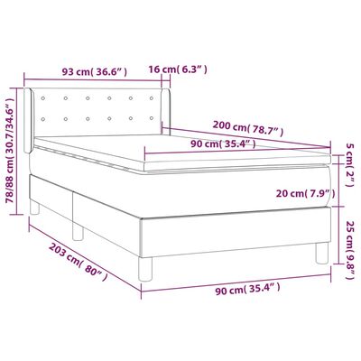 vidaXL Sommier à lattes de lit avec matelas Gris 90x200 cm Similicuir