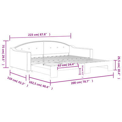 vidaXL Lit de jour avec gigogne sans matelas noir 100x200 cm