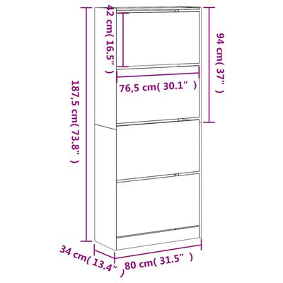 vidaXL Armoire à chaussures 4 tiroirs rabattables chêne sonoma