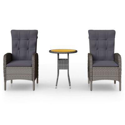 vidaXL Ensemble de bistro de jardin 3 pcs Résine tressée Gris