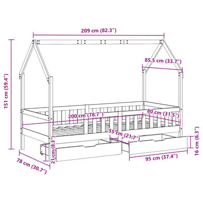 vidaXL Cadre de lit enfants avec tiroirs sans matelas 80x200 cm bois