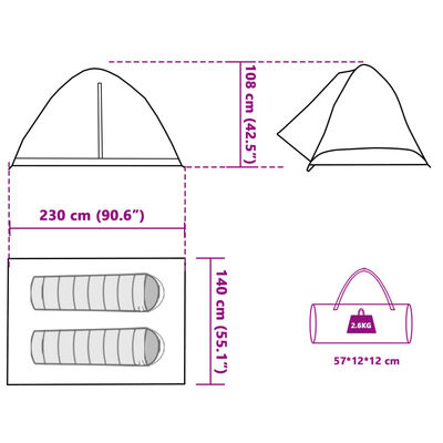 vidaXL Tente de camping à dôme 2 personnes bleu imperméable