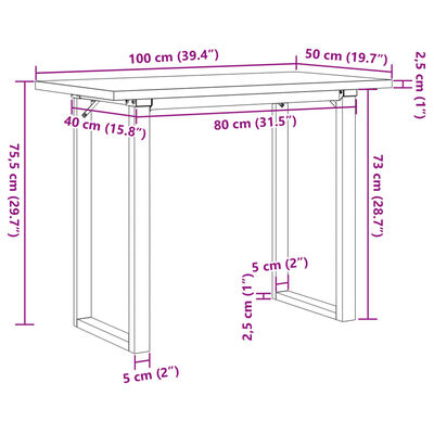 vidaXL Table à manger cadre en O 100x50x75,5 cm bois pin massif fonte