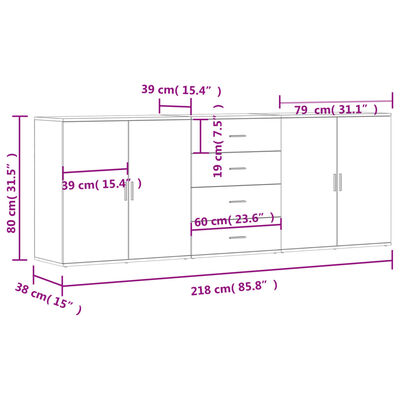 vidaXL Buffets 3 pcs Blanc Bois d'ingénierie