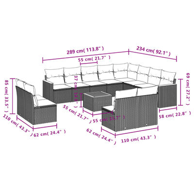 vidaXL Salon de jardin avec coussins 13 pcs noir résine tressée