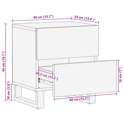 vidaXL Tables de chevet 2 pcs 40x34x46 cm bois massif de manguier brut