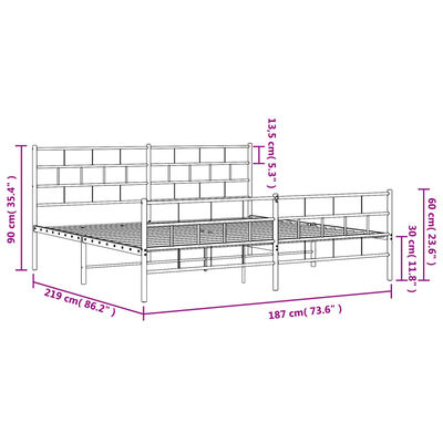 vidaXL Cadre de lit métal sans matelas avec pied de lit noir 183x213cm