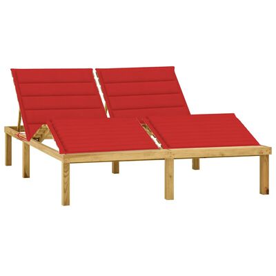 vidaXL Chaise longue double et coussins rouge Bois de pin imprégné