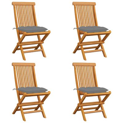 vidaXL Chaises de jardin et coussins gris lot de 4 Bois de teck massif