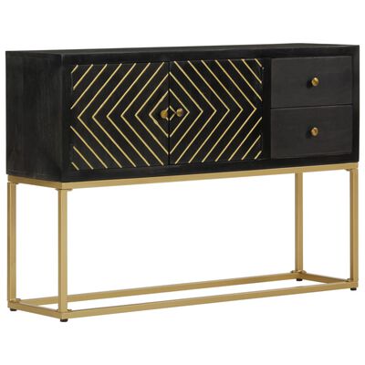 vidaXL Buffet noir et doré 110x30x75 cm bois massif de manguier