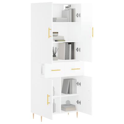 vidaXL Buffet haut Blanc brillant 69,5x34x180 cm Bois d'ingénierie