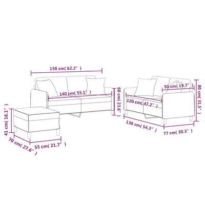 vidaXL Ensemble de canapés 3 pcs coussins gris clair tissu