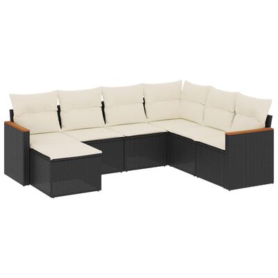 vidaXL Salon de jardin 7 pcs avec coussins noir résine tressée