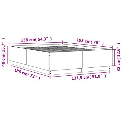 vidaXL Cadre de lit avec lumières LED sonoma gris 135x190 cm