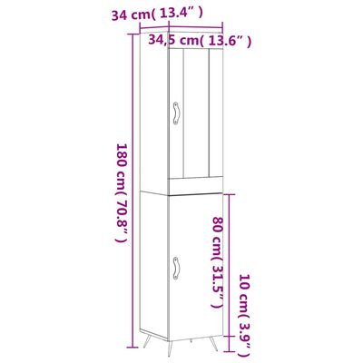 vidaXL Buffet haut Gris béton 34,5x34x180 cm Bois d'ingénierie