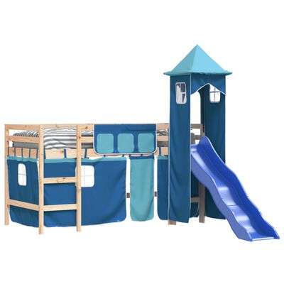 vidaXL Lit mezzanine enfants avec tour bleu 90x190 cm bois pin massif