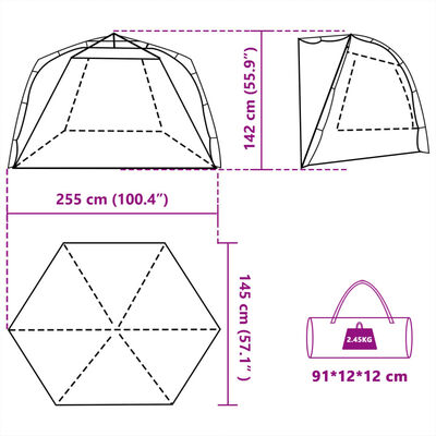 vidaXL Tente de plage 3 personnes gris libération rapide imperméable