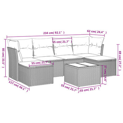 vidaXL Salon de jardin avec coussins 7 pcs gris résine tressée