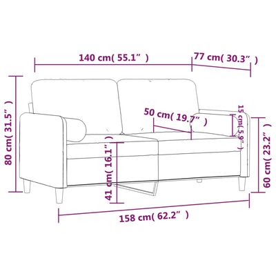 vidaXL Canapé 2 places avec oreillers gris foncé 140 cm velours