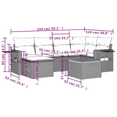 vidaXL Salon de jardin avec coussins 7pcs mélange beige résine tressée