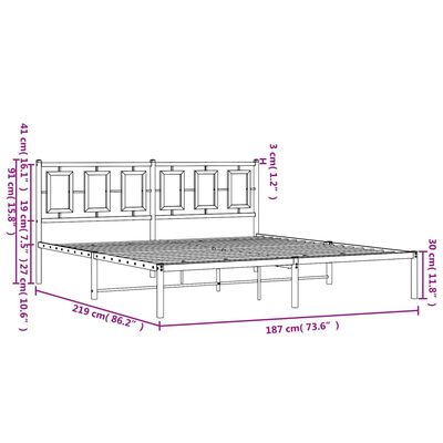 vidaXL Cadre de lit métal sans matelas avec tête de lit noir 183x213cm