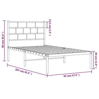 vidaXL Cadre de lit métal avec tête de lit blanc 90x200 cm