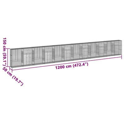 vidaXL Panier gabion avec couvercle 1200x50x150 cm fer galvanisé