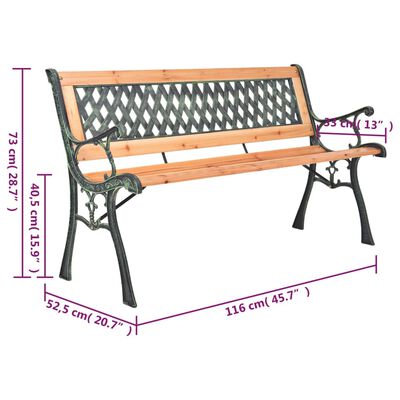 vidaXL Banc de jardin 116 cm Fonte et bois massif de sapin