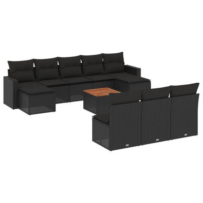 vidaXL Salon de jardin 11 pcs avec coussins noir résine tressée