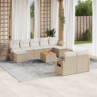 vidaXL Salon de jardin avec coussins 10 pcs beige résine tressée