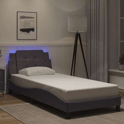 vidaXL Cadre de lit avec lumières LED gris 90x190 cm similicuir