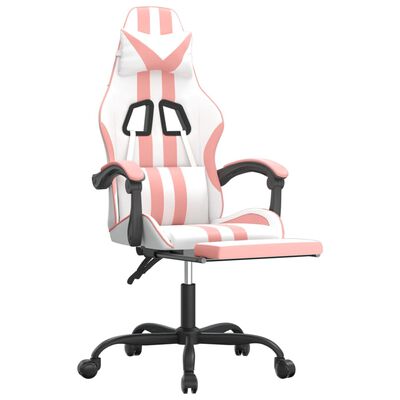 vidaXL Chaise de jeu pivotante et repose-pied Blanc et rose Similicuir