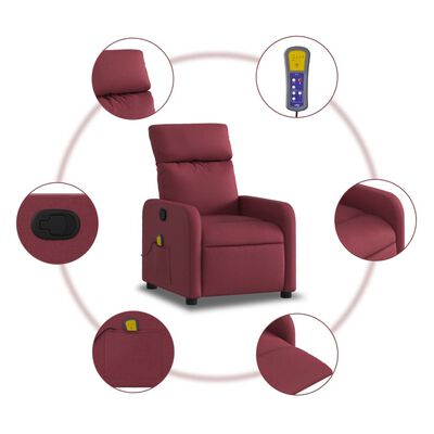 vidaXL Fauteuil de massage inclinable Rouge bordeaux Tissu