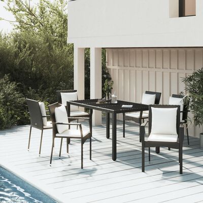 vidaXL Ensemble à manger de jardin coussins 7pcs Noir Résine tressée