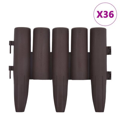 vidaXL Bordures de pelouse 36 pcs Marron 10 m PP