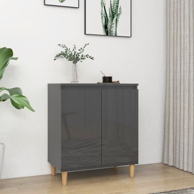 vidaXL Buffet avec pieds en bois Gris brillant Bois d'ingénierie