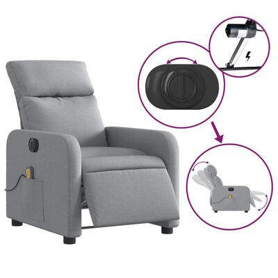 vidaXL Fauteuil de massage inclinable électrique gris clair tissu