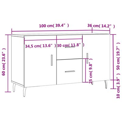 vidaXL Buffet gris béton 100x36x60 cm bois d'ingénierie