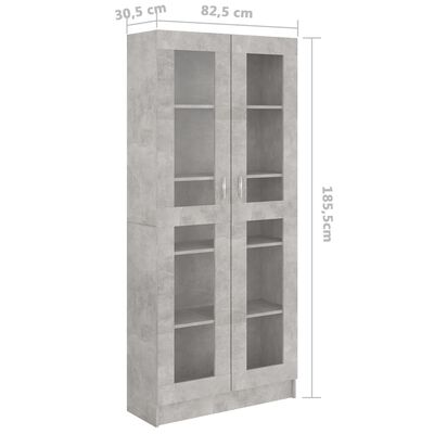 vidaXL Armoire à vitrine Gris béton 82,5x30,5x185,5 cm Bois ingénierie