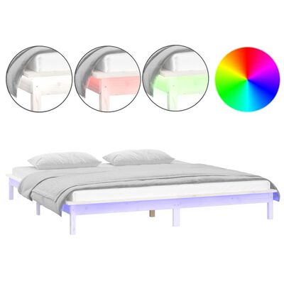 vidaXL Cadre de lit à LED sans matelas blanc 200x200 cm bois massif