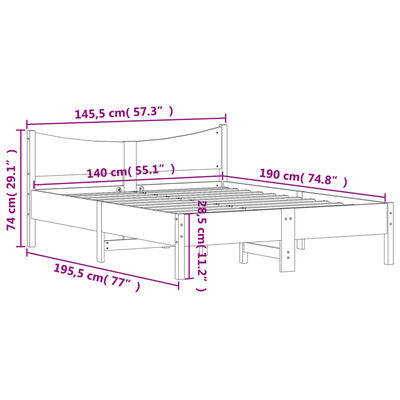 vidaXL Cadre de lit sans matelas blanc 140x190 cm bois de pin massif