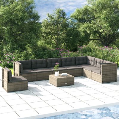 vidaXL Salon de jardin 8 pcs avec coussins Gris Résine tressée