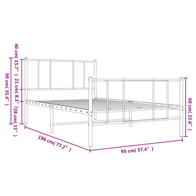 vidaXL Cadre de lit métal sans matelas avec pied de lit noir 90x190 cm