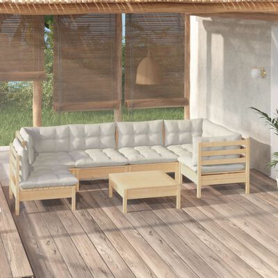 vidaXL Salon de jardin 7 pcs avec coussins crème Bois de pin