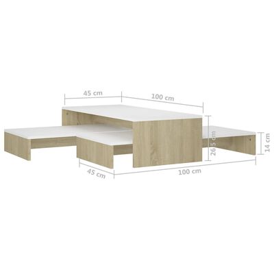 vidaXL Ensemble de tables basses gigognes Blanc chêne 100x100x26,5 cm