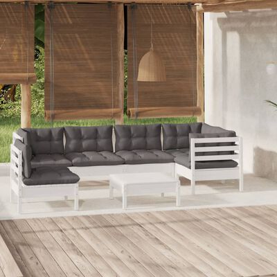 vidaXL Salon de jardin 7 pcs avec coussins blanc bois de pin