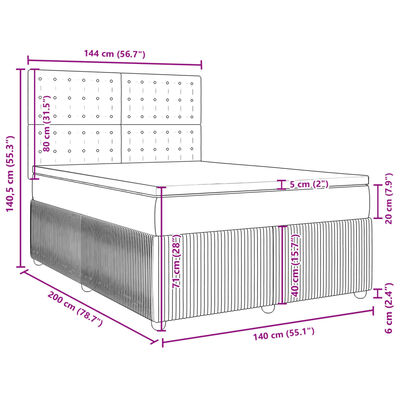 vidaXL Sommier à lattes de lit avec matelas Gris clair 140x200cm Tissu