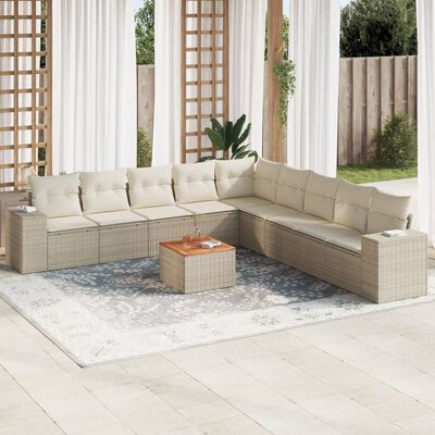 vidaXL Salon de jardin avec coussins 10 pcs beige résine tressée