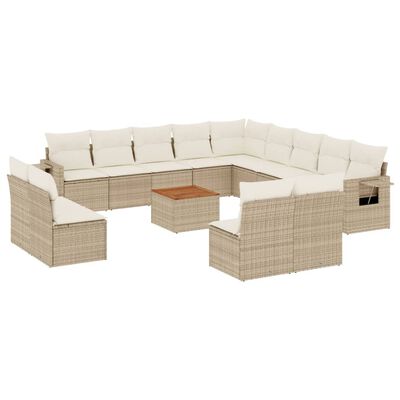 vidaXL Salon de jardin avec coussins 14 pcs beige résine tressée