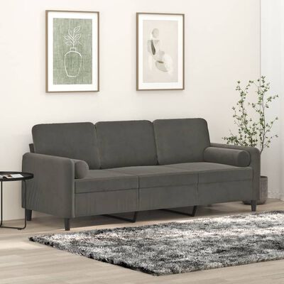 vidaXL Canapé 3 places oreillers et coussins Gris foncé 180 cm Velours